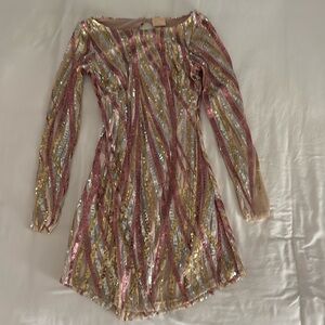 Sage and Paige Sequence long-sleeve, backless dress,pink